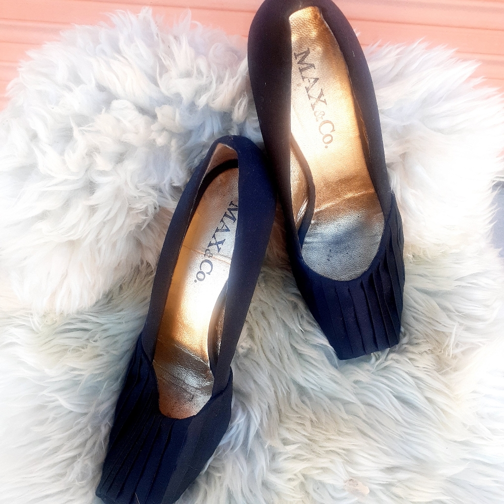 MAX & CO Satin Pleat Square Toe Heels Shoes Pumps 39